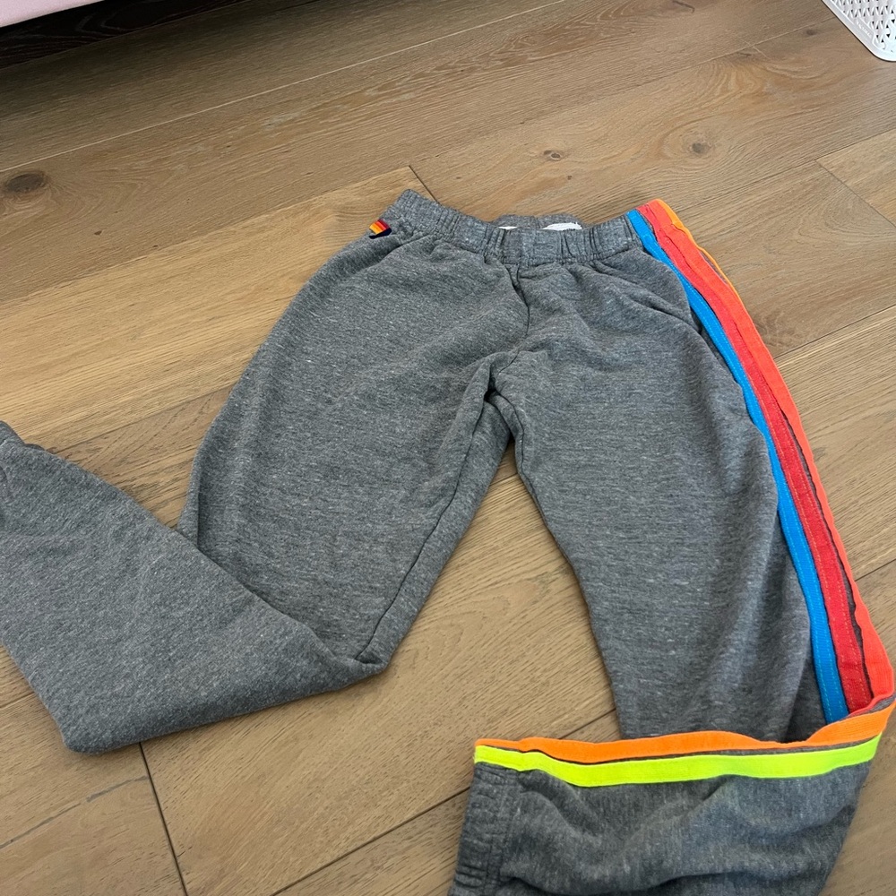 Aviator Nation Gray Sweatpants with Rainbow Stripes